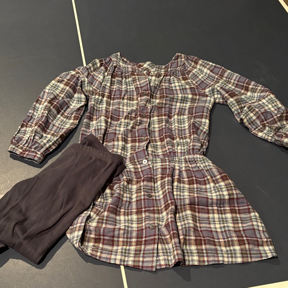 Tea Collection Plaid Dress with Tights - Purple and Gray